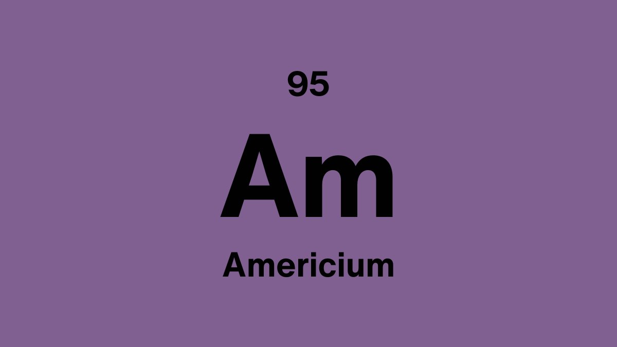 Americium element symbol Am, atomic number 95, on a purple periodic table tile