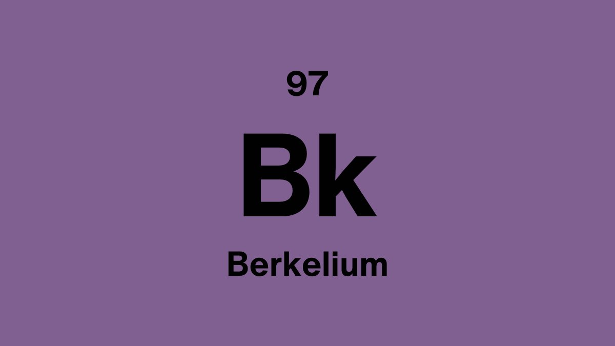 Berkelium element symbol Bk, atomic number 97, on a purple periodic table tile