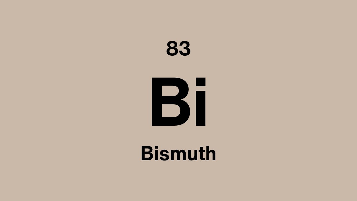 Bismuth element symbol Bi, atomic number 83, on a sand periodic table tile