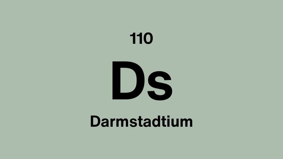 Darmstadtium element symbol Ds, atomic number 110, on a sage green periodic table tile