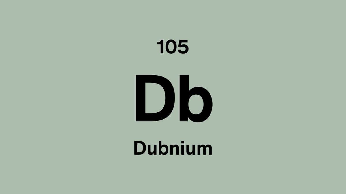Dubnium element symbol Db, atomic number 105, on a sage green periodic table tile