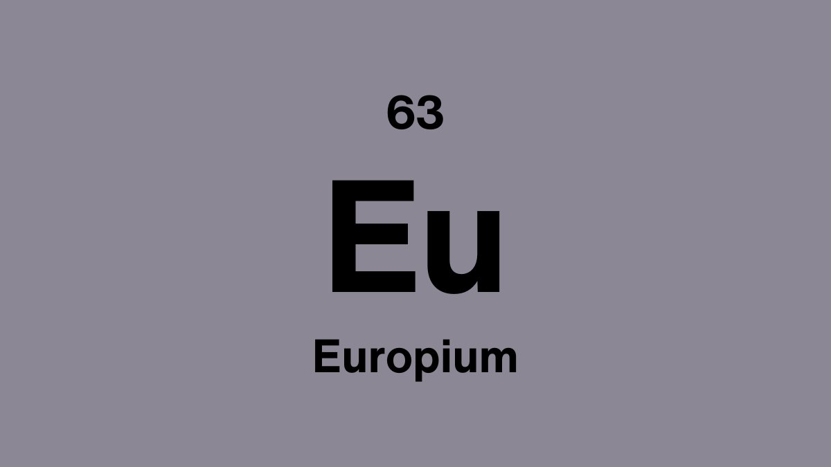 Europium element symbol Eu, atomic number 63, on a lavender periodic table tile