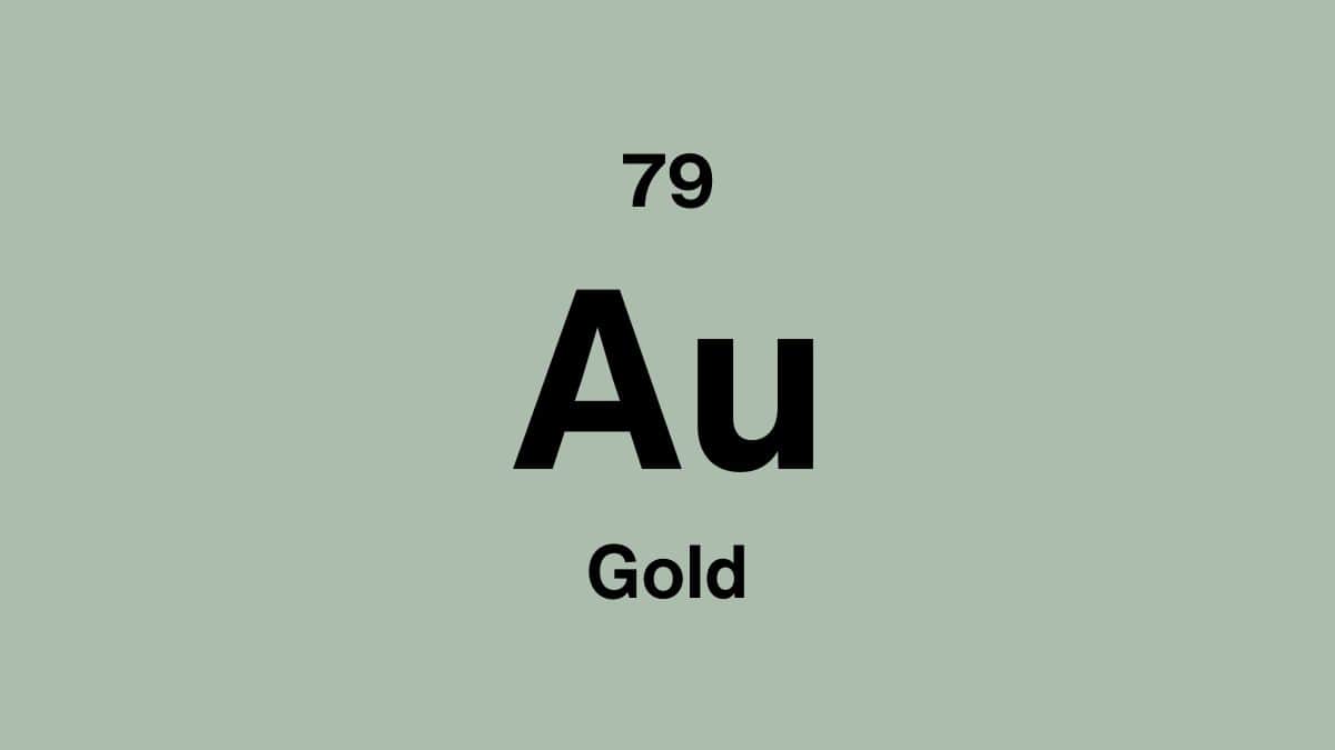 Gold element symbol Au, atomic number 79, on a sage green periodic table tile