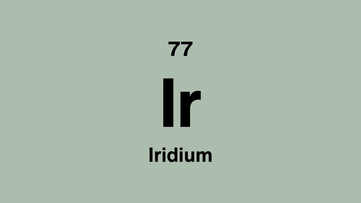 Iridium element symbol Ir, atomic number 77, on a sage green periodic table tile