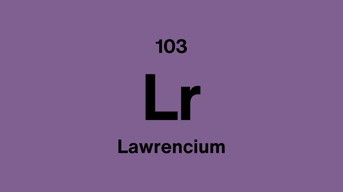 Lawrencium element symbol Lr, atomic number 103, on a purple periodic table tile