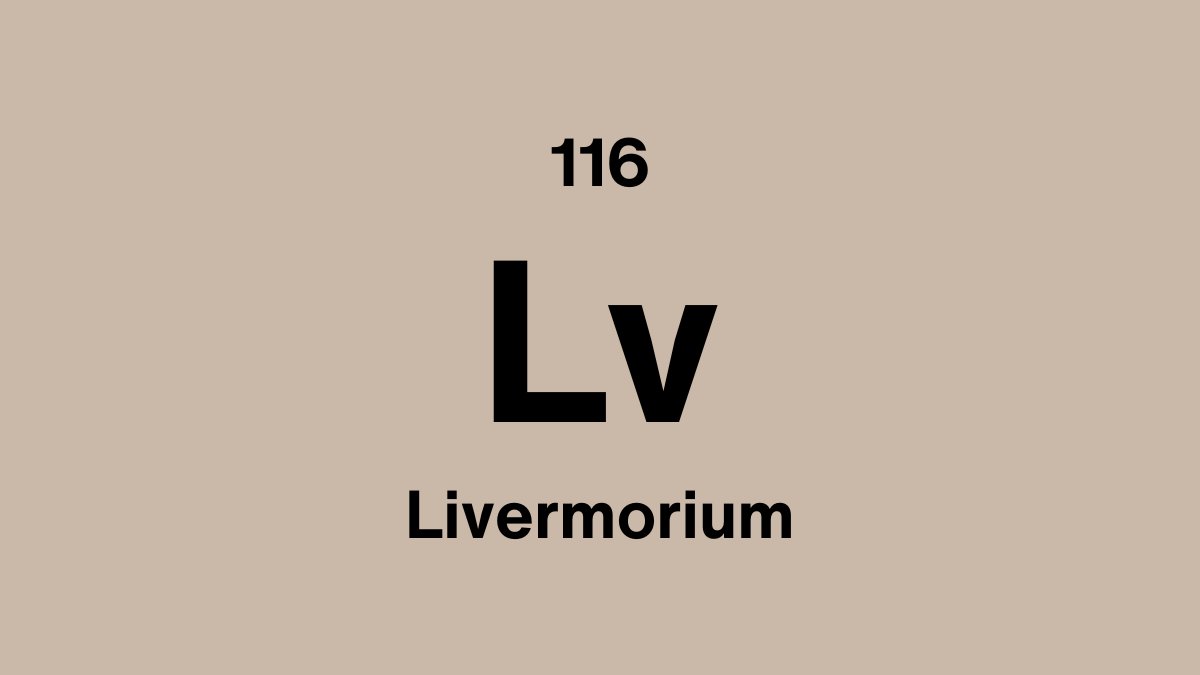 Livermorium element symbol Lv, atomic number 116, on a sand periodic table tile