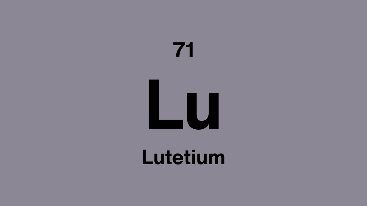 Lutetium element symbol Lu, atomic number 71, on a lavender periodic table tile