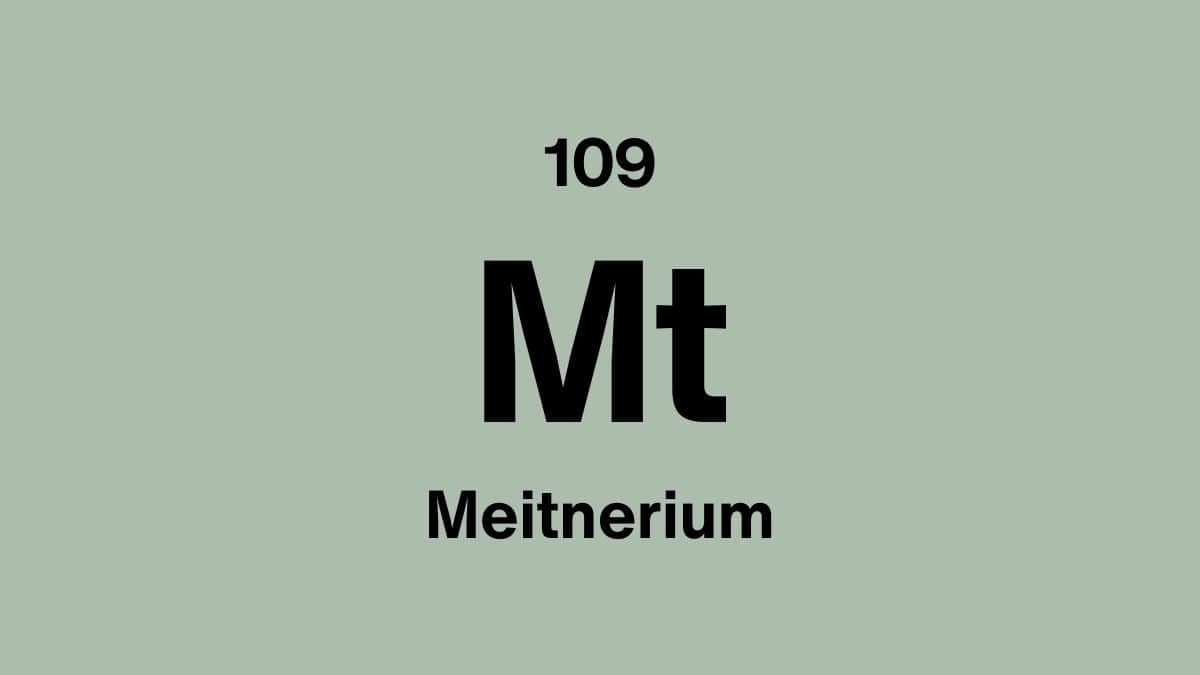 Meitnerium element symbol Mt, atomic number 109, on a sage green periodic table tile