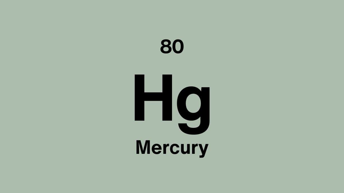 Mercury element symbol Hg, atomic number 80, on a sage green periodic table tile