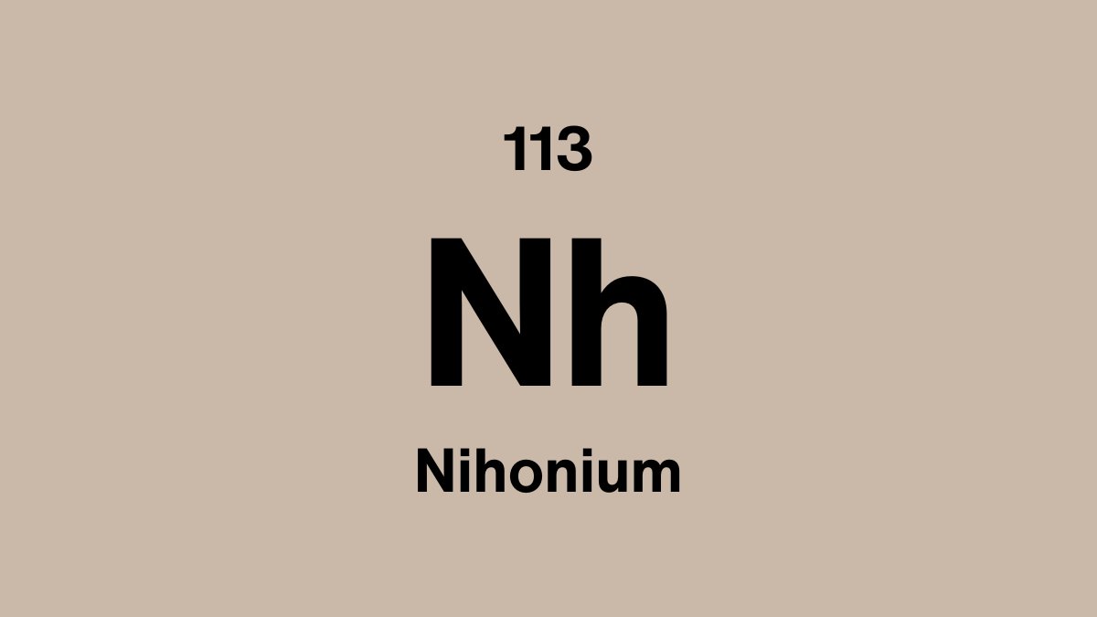 Nihonium element symbol Nh, atomic number 113, on a sand periodic table tile