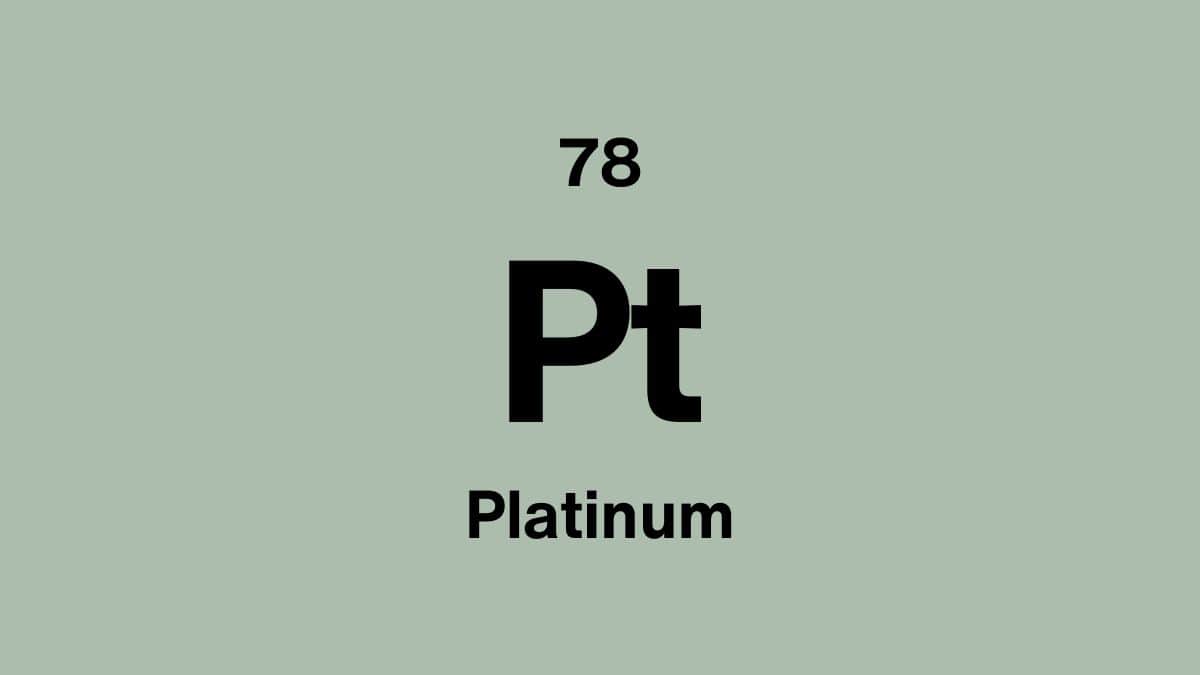 Platinum element symbol Pt, atomic number 78, on a sage green periodic table tile