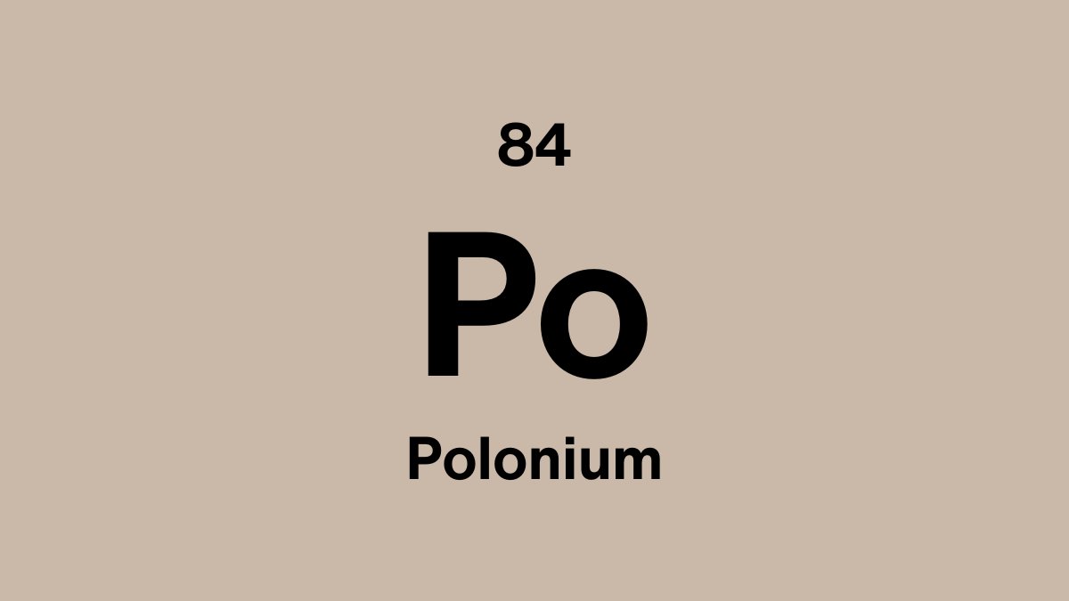 Polonium element symbol Po, atomic number 84, on an orange periodic table tile