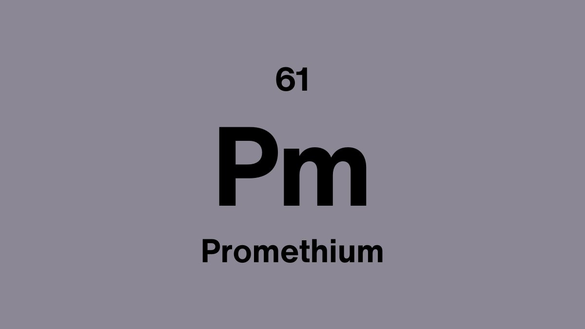 Promethium element symbol Pm, atomic number 61, on a lavender periodic table tile