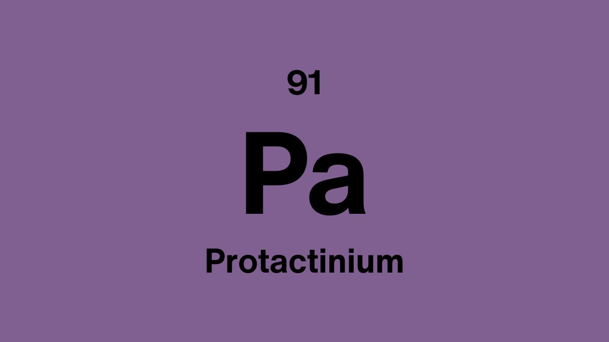 Protactinium element symbol Pa, atomic number 91, on a purple periodic table tile