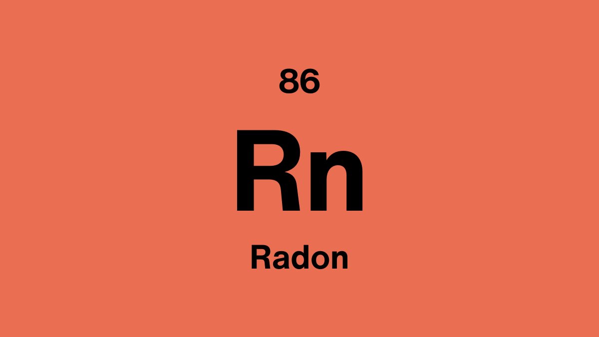 Radon element symbol Rn, atomic number 86, on a coral periodic table tile