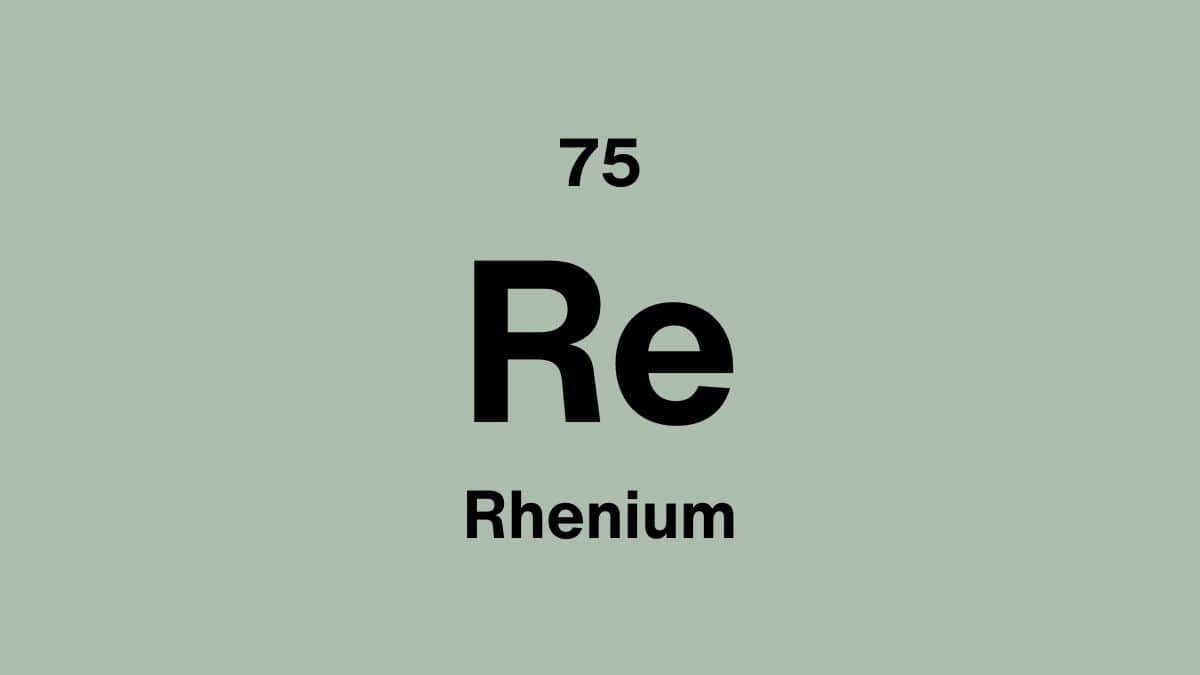 Rhenium element symbol Re, atomic number 75, on a sage green periodic table tile