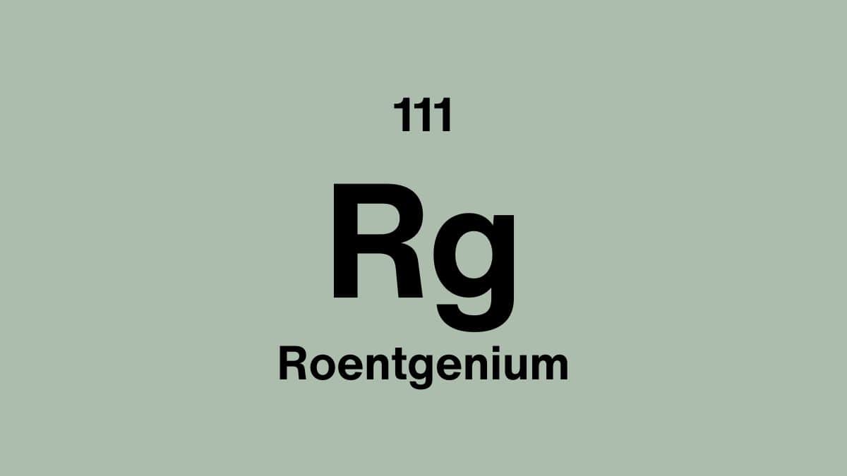 Roentgenium element symbol Rg, atomic number 111, on a sage green periodic table tile