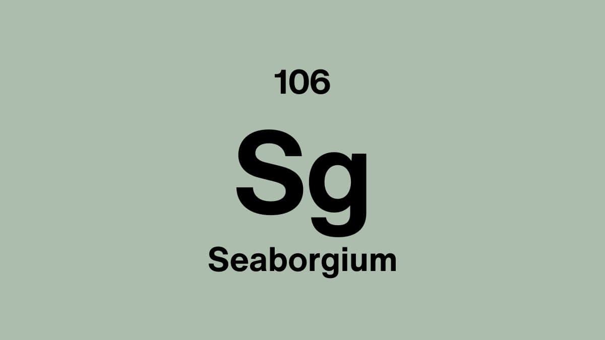 Seaborgium element symbol Sg, atomic number 106, on a sage green periodic table tile
