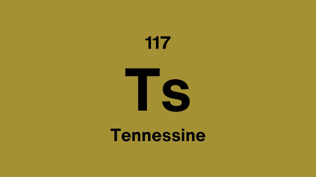 Tennessine element symbol Ts, atomic number 117, on an olive gold periodic table tile